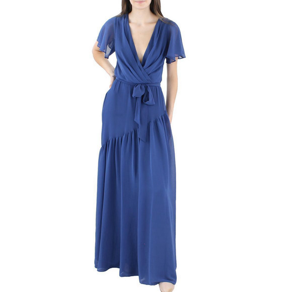 Lauren Ralph Lauren Tiered V-Neck Maxi Dress Blue Size 2